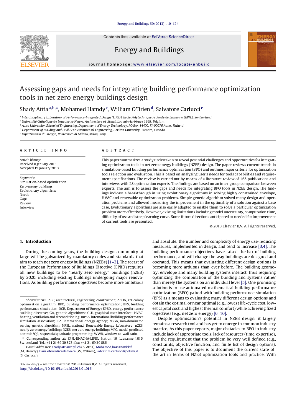 Assessing gaps and needs for integrating building performance optimization tools in net zero energy buildings design