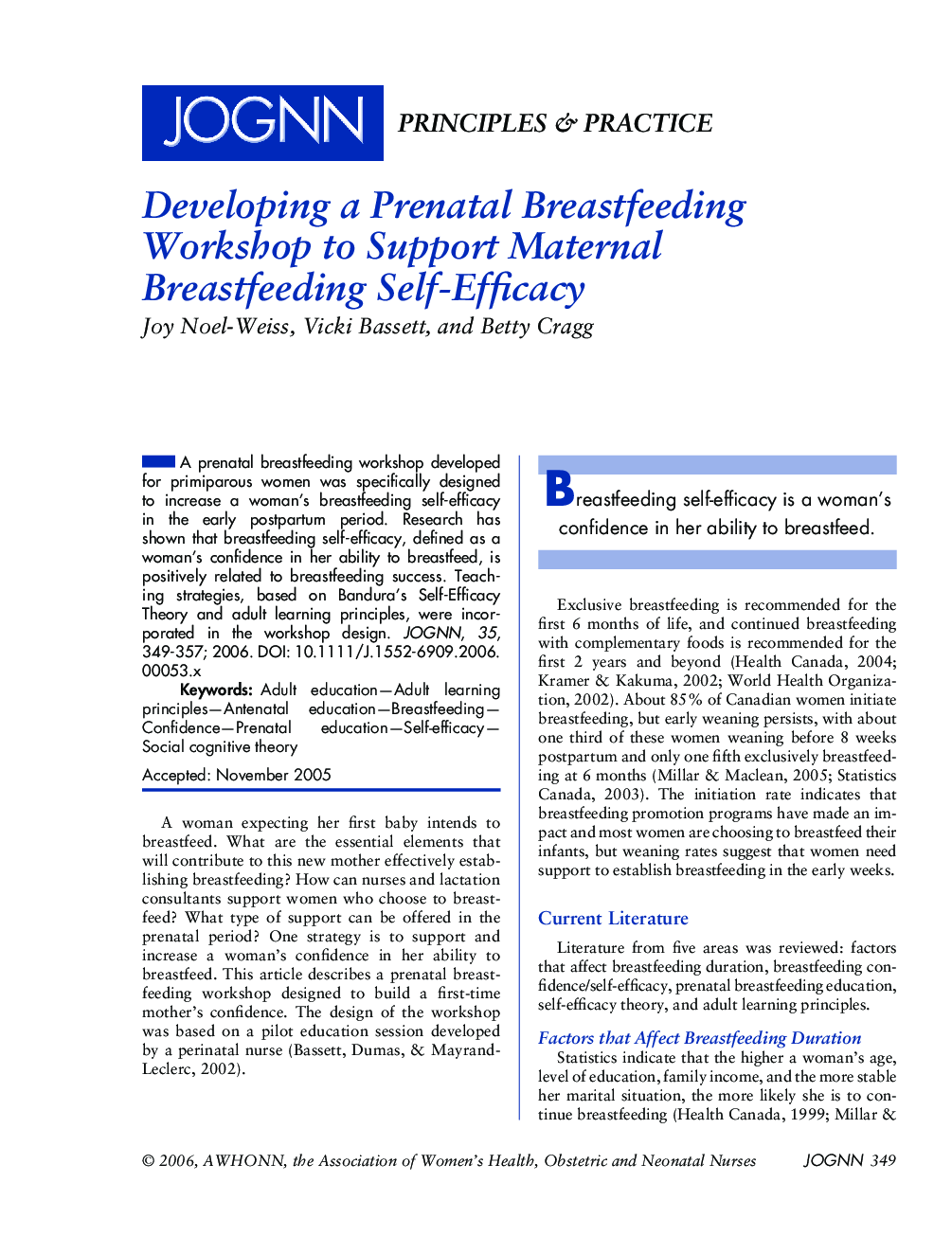 Developing a Prenatal Breastfeeding Workshop to Support Maternal Breastfeeding SelfâEfficacy