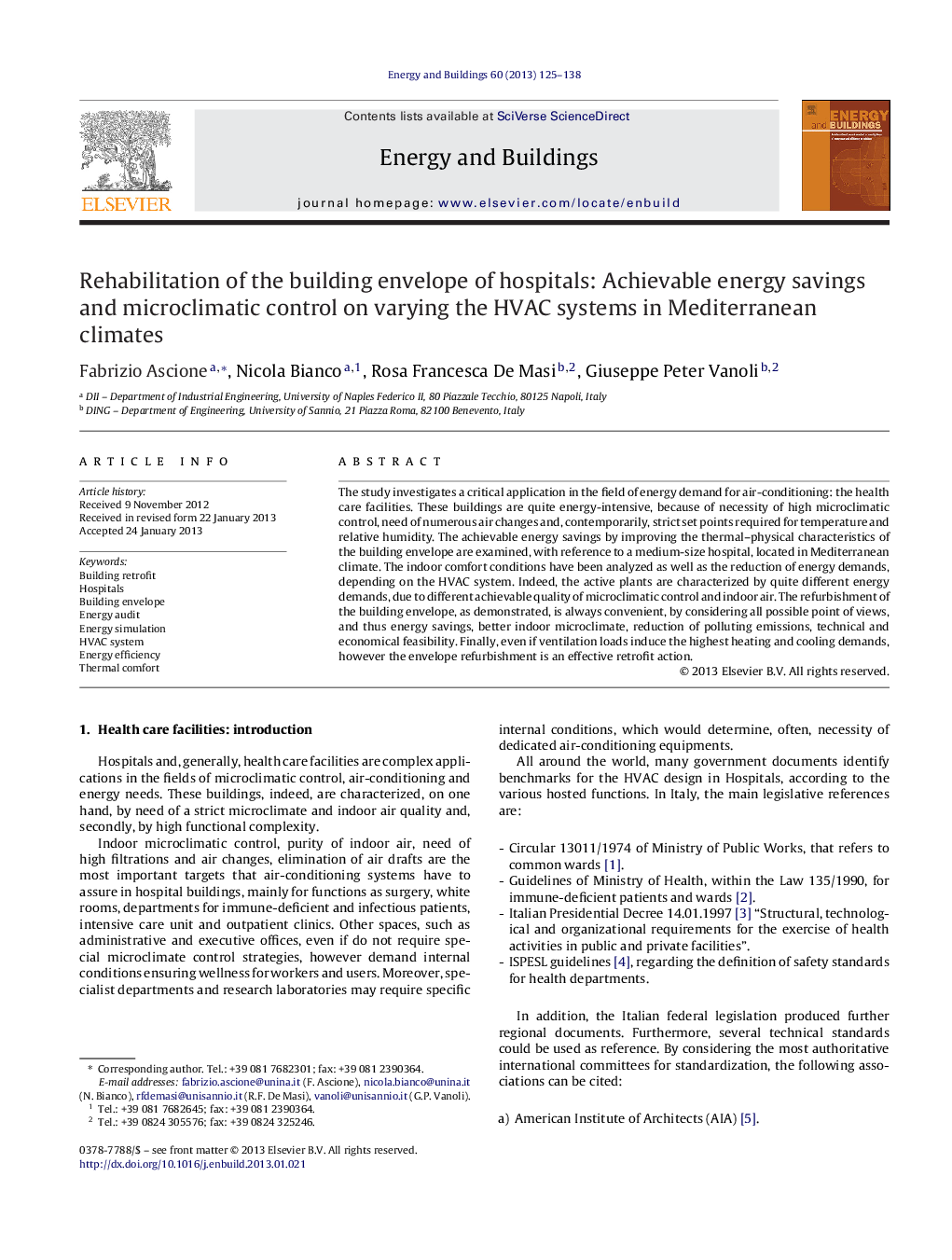 Rehabilitation of the building envelope of hospitals: Achievable energy savings and microclimatic control on varying the HVAC systems in Mediterranean climates