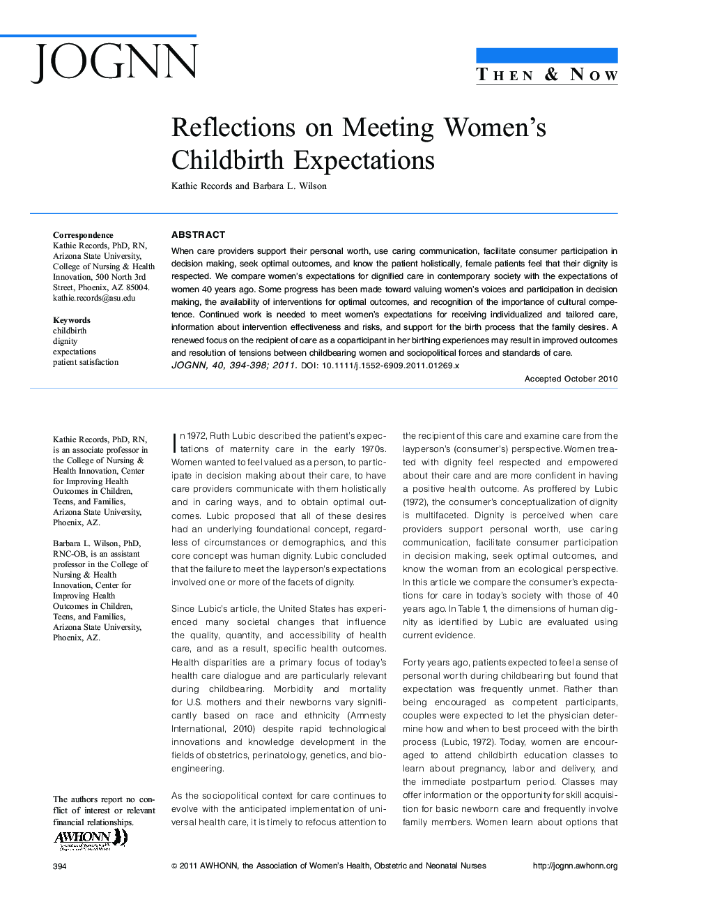 Reflections on Meeting Women's Childbirth Expectations