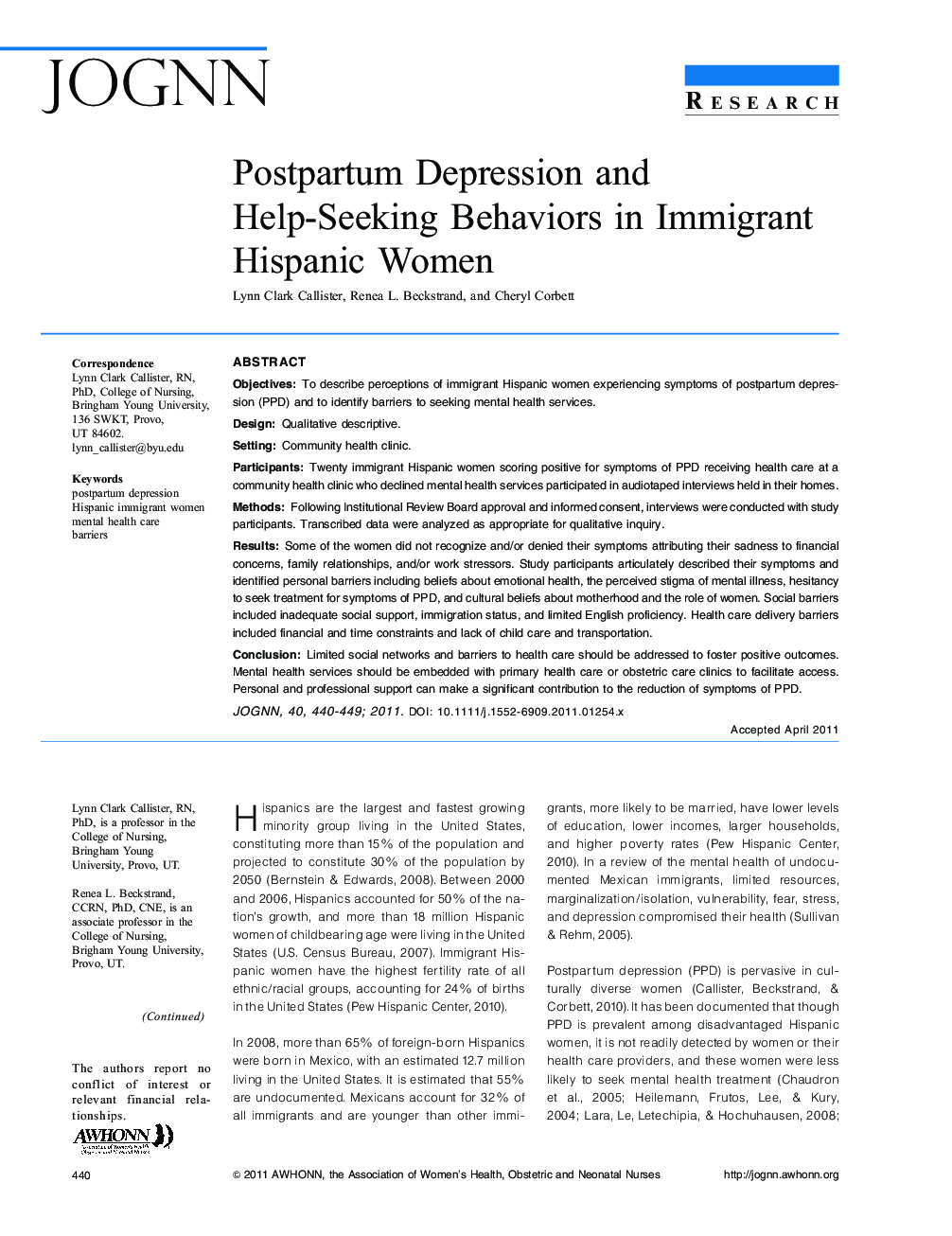 Postpartum Depression and HelpâSeeking Behaviors in Immigrant Hispanic Women