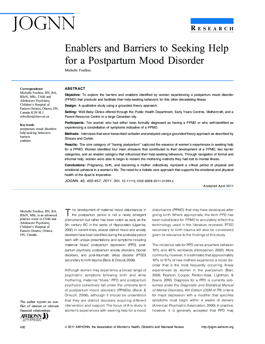 Enablers and Barriers to Seeking Help for a Postpartum Mood Disorder