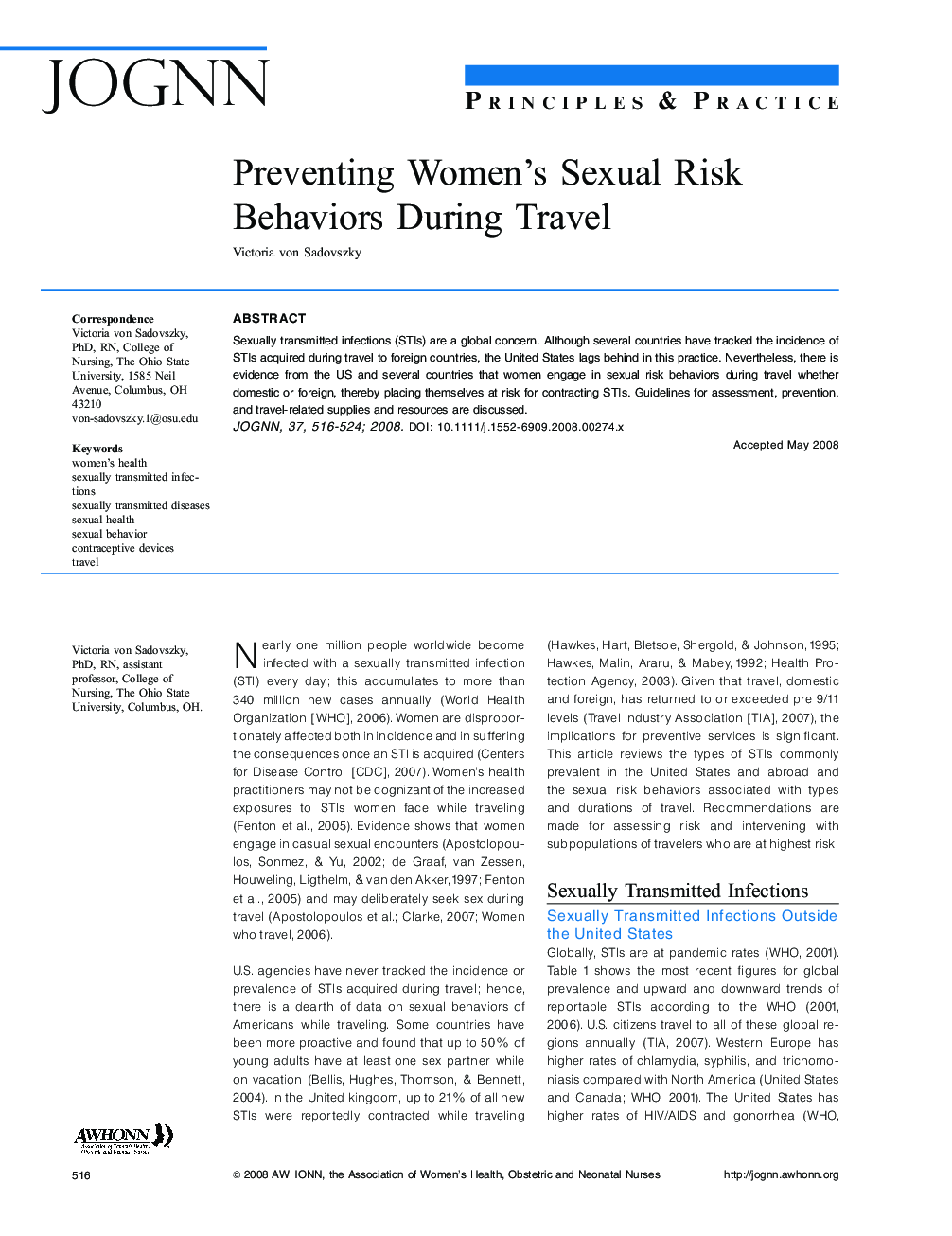 Preventing Women's Sexual Risk Behaviors During Travel