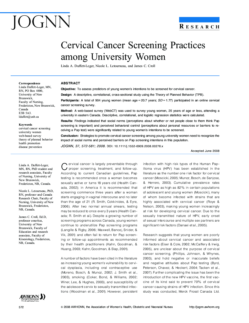 Cervical Cancer Screening Practices among University Women