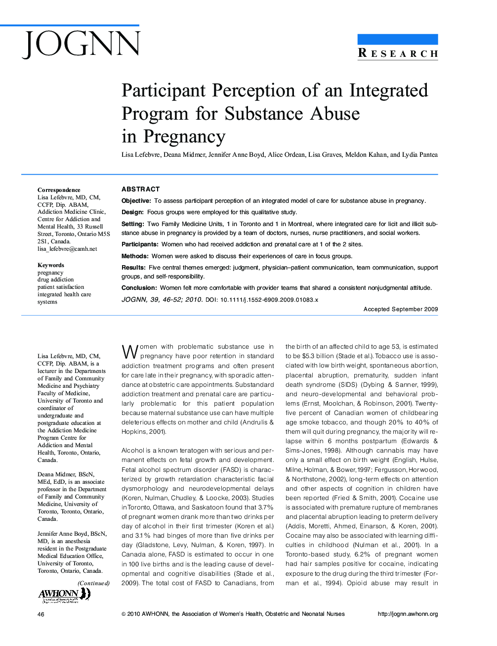 Participant Perception of an Integrated Program for Substance Abuse in Pregnancy