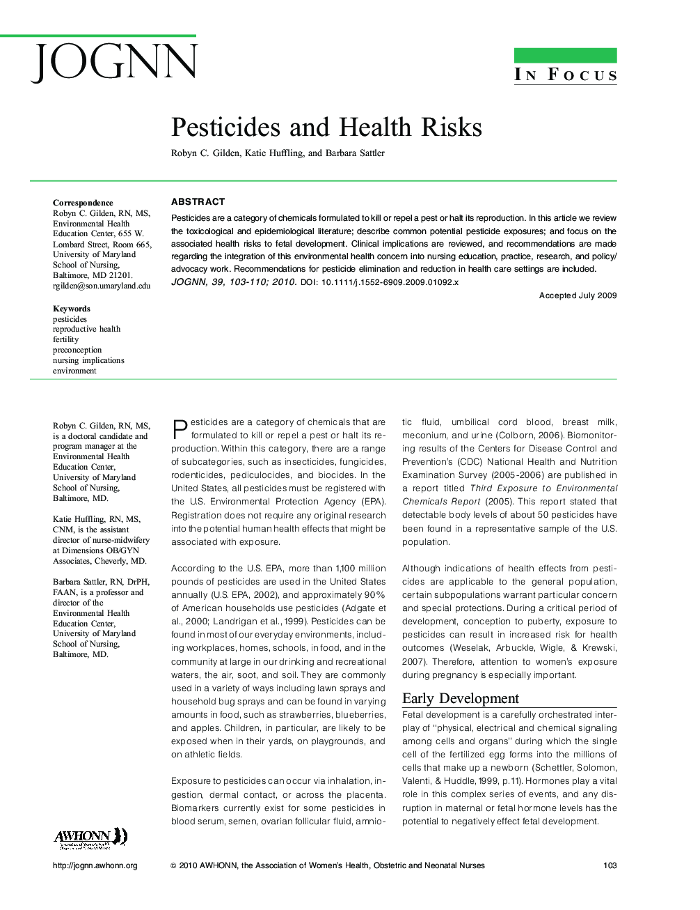 Pesticides and Health Risks