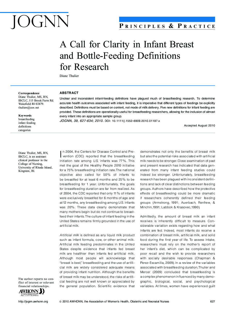A Call for Clarity in Infant Breast and BottleâFeeding Definitions for Research