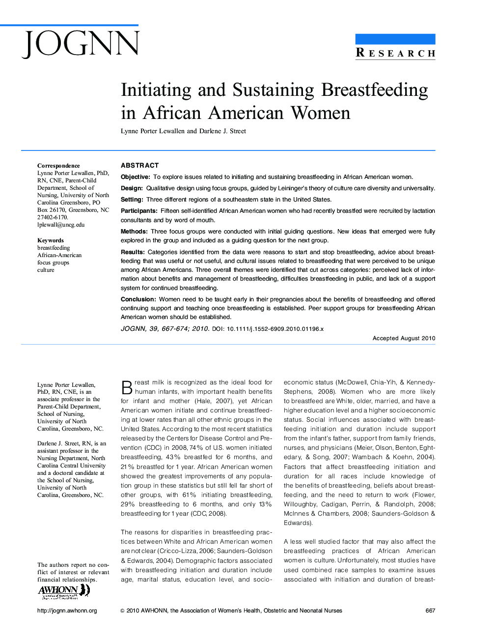 Initiating and Sustaining Breastfeeding in African American Women