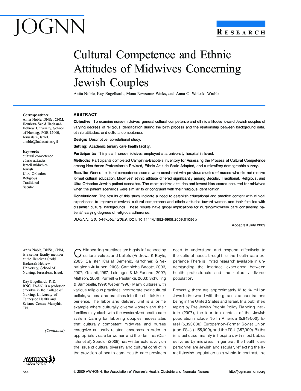 Cultural Competence and Ethnic Attitudes of Midwives Concerning Jewish Couples