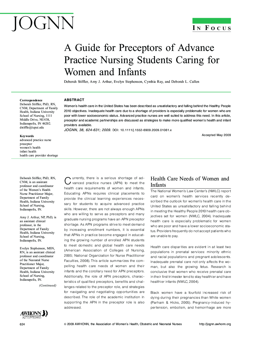 A Guide for Preceptors of Advance Practice Nursing Students Caring for Women and Infants
