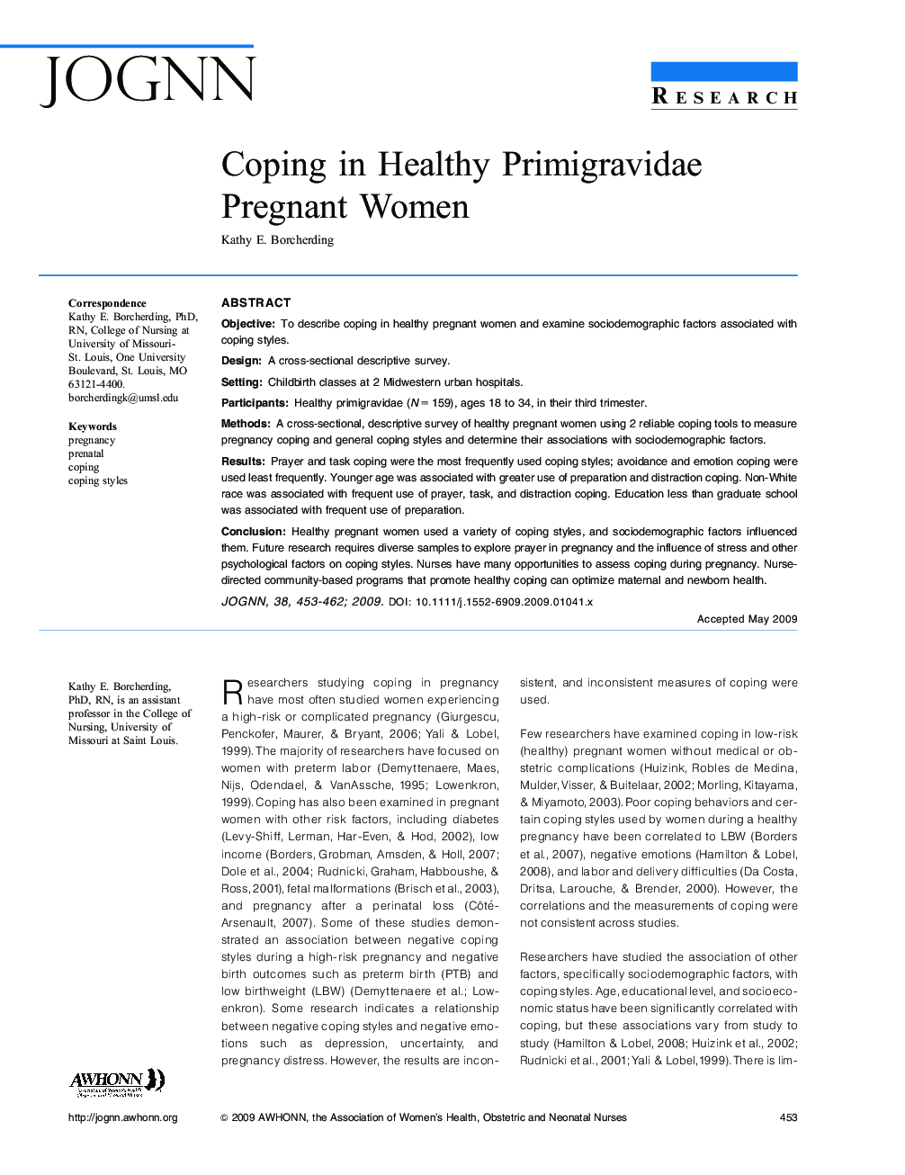 Coping in Healthy Primigravidae Pregnant Women