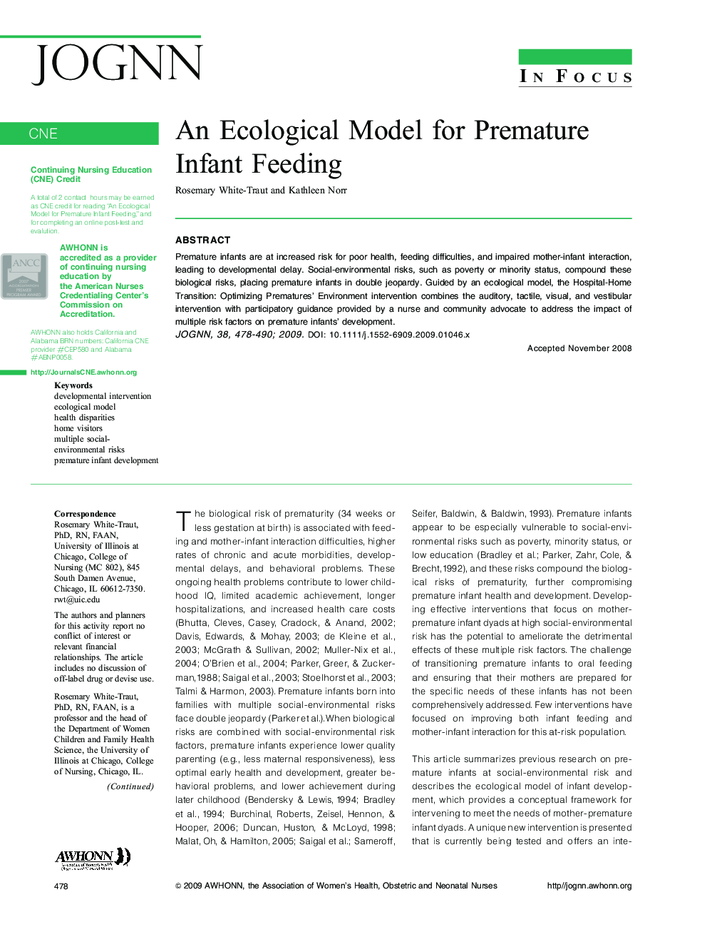 An Ecological Model for Premature Infant Feeding