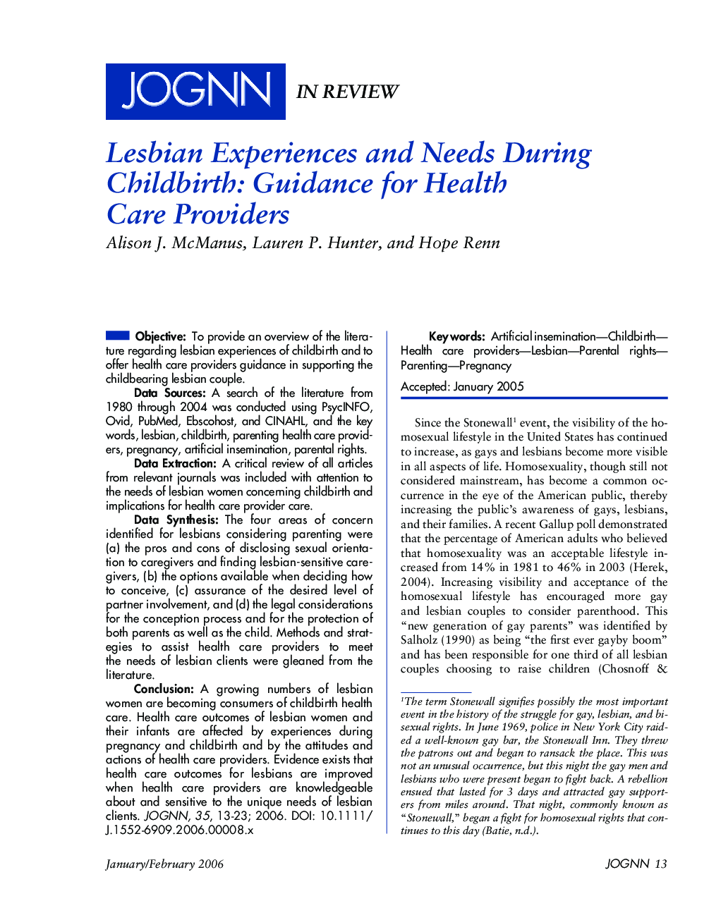 Lesbian Experiences and Needs During Childbirth: Guidance for Health Care Providers