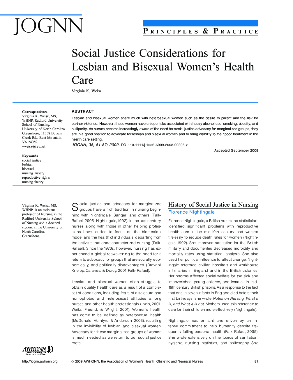 Social Justice Considerations for Lesbian and Bisexual Women's Health Care