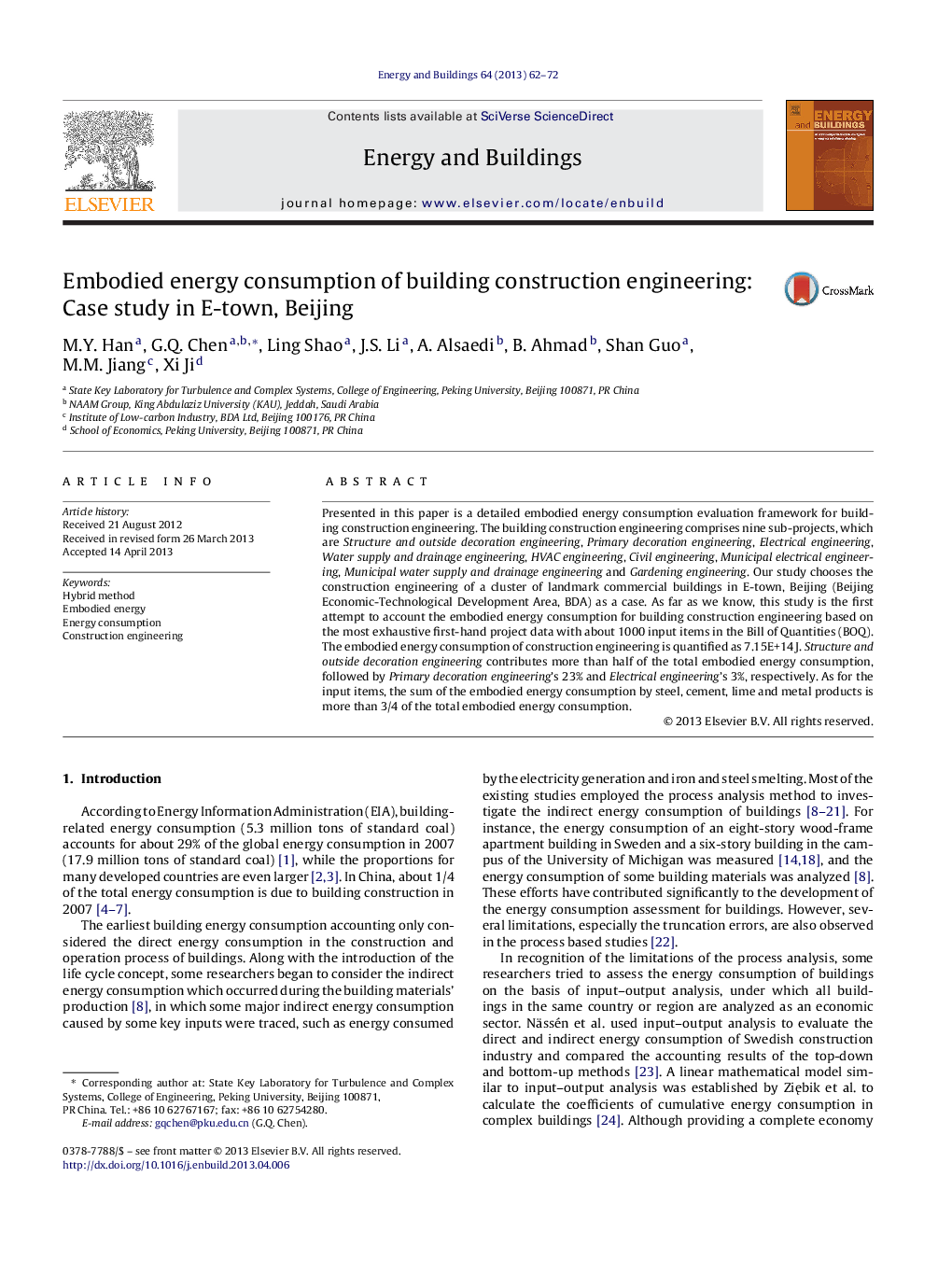 Embodied energy consumption of building construction engineering: Case study in E-town, Beijing