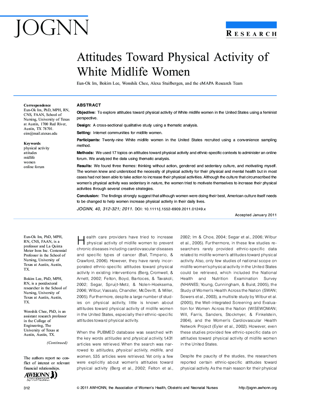 Attitudes Toward Physical Activity of White Midlife Women