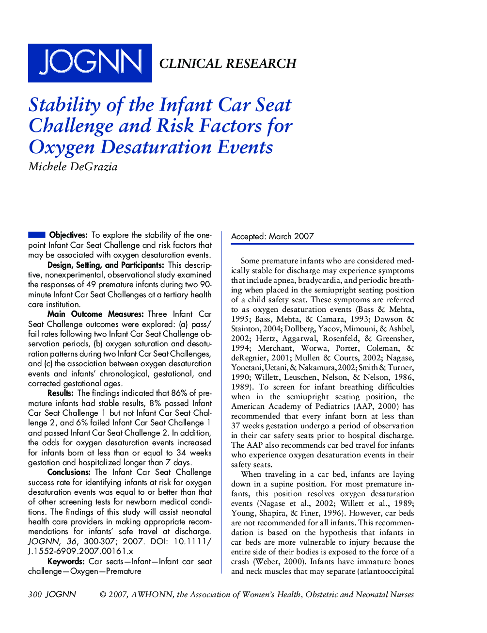 Stability of the Infant Car Seat Challenge and Risk Factors for Oxygen Desaturation Events