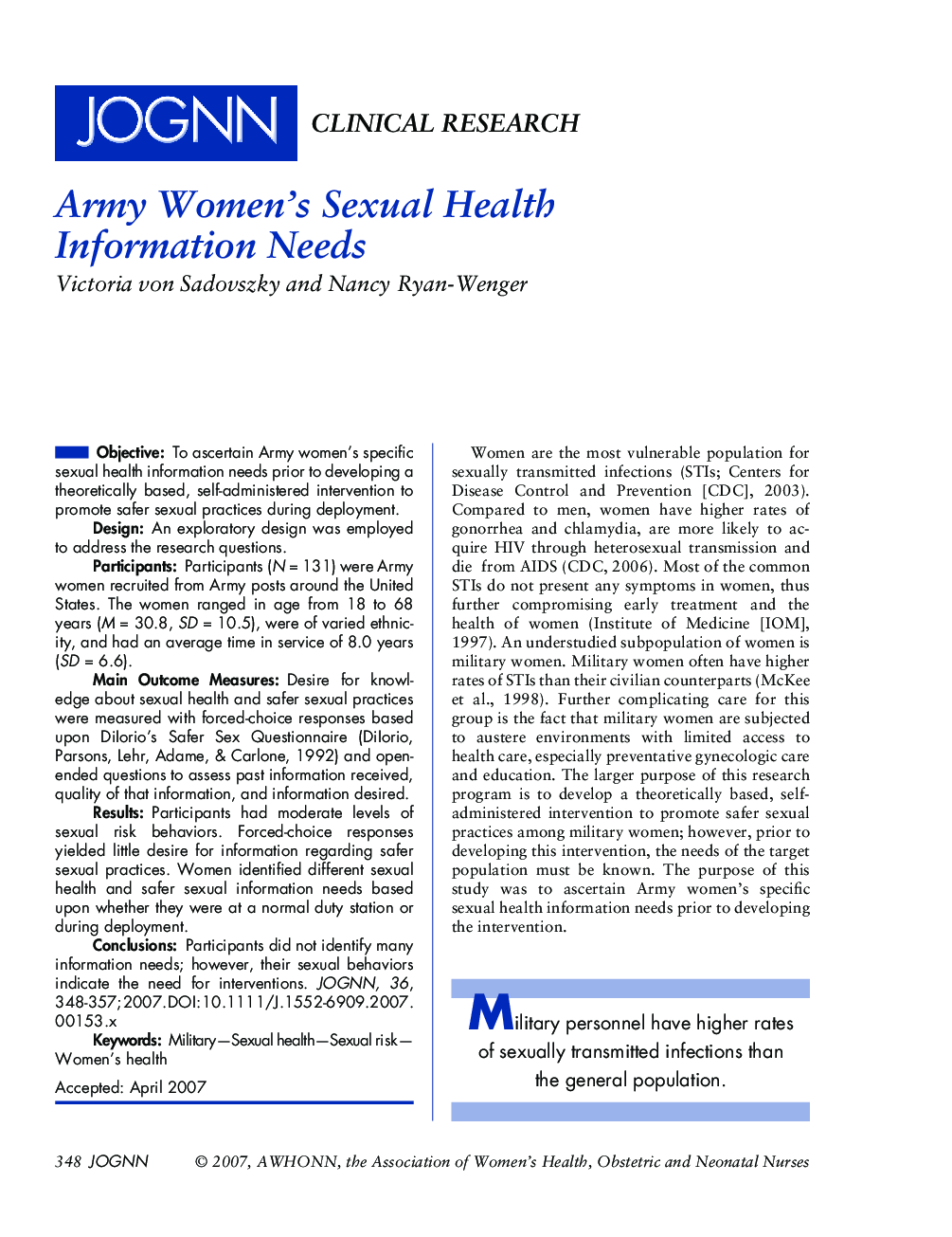 Army Women's Sexual Health Information Needs