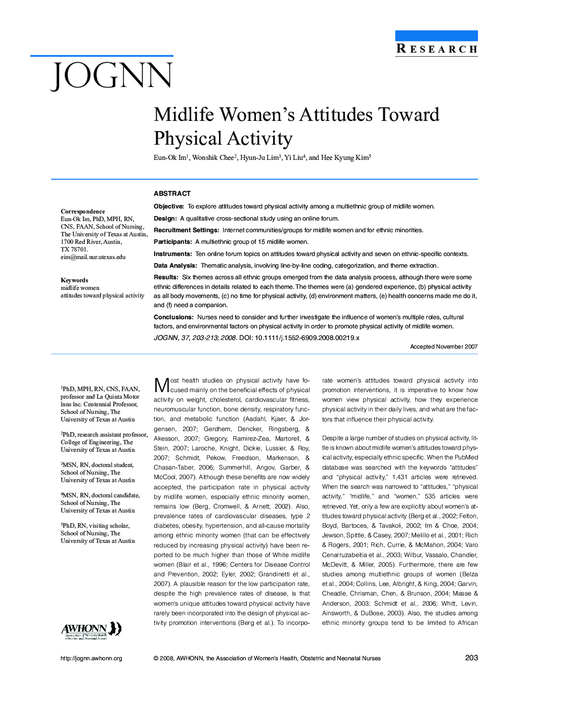 Midlife Women's Attitudes Toward Physical Activity