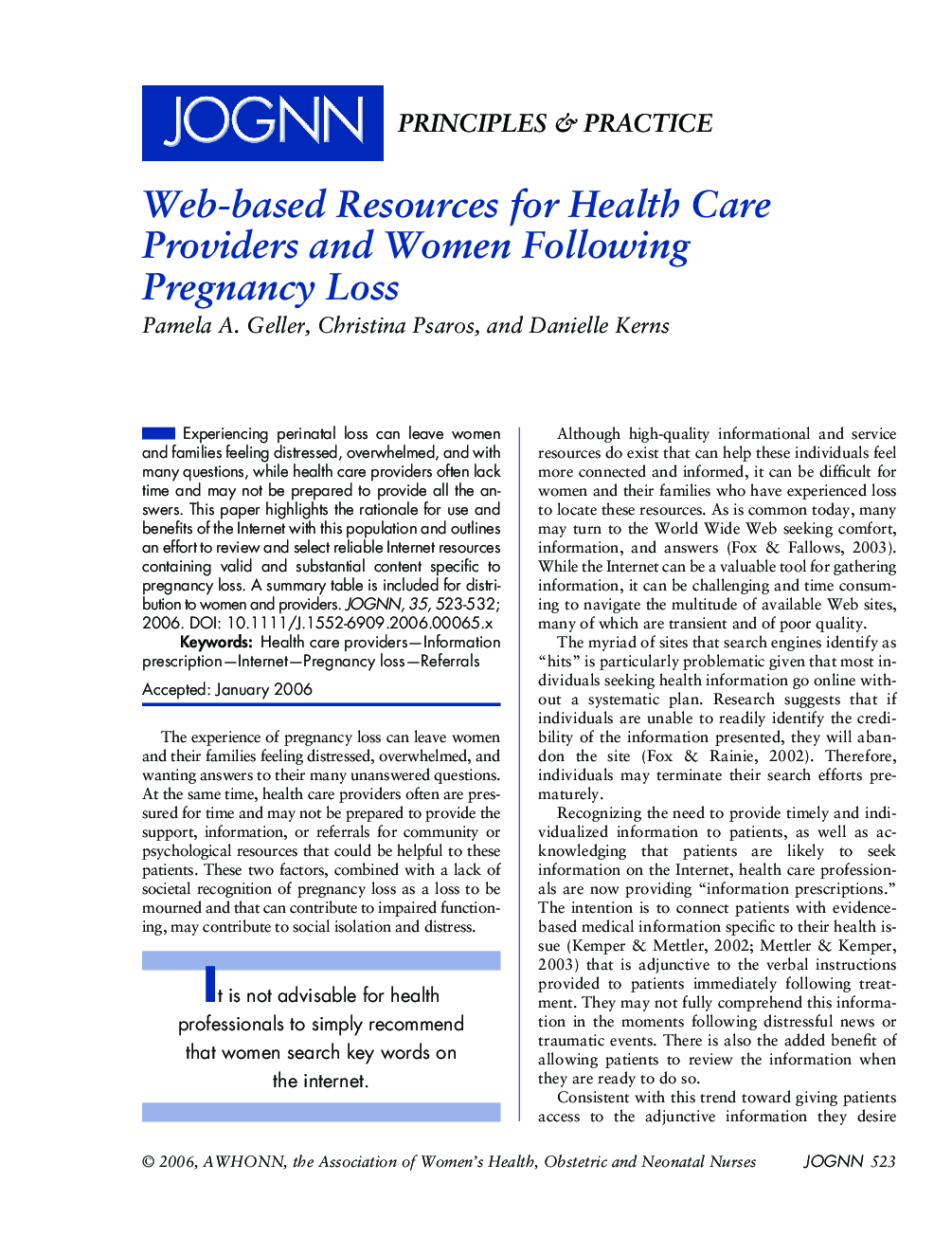 Webâbased Resources for Health Care Providers and Women Following Pregnancy Loss