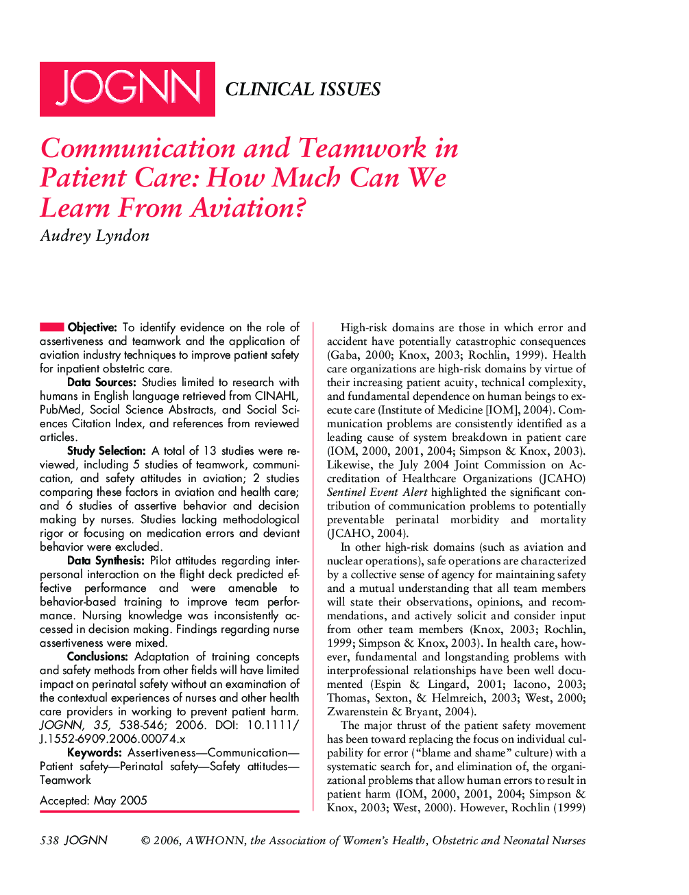 Communication and Teamwork in Patient Care: How Much Can We Learn From Aviation?