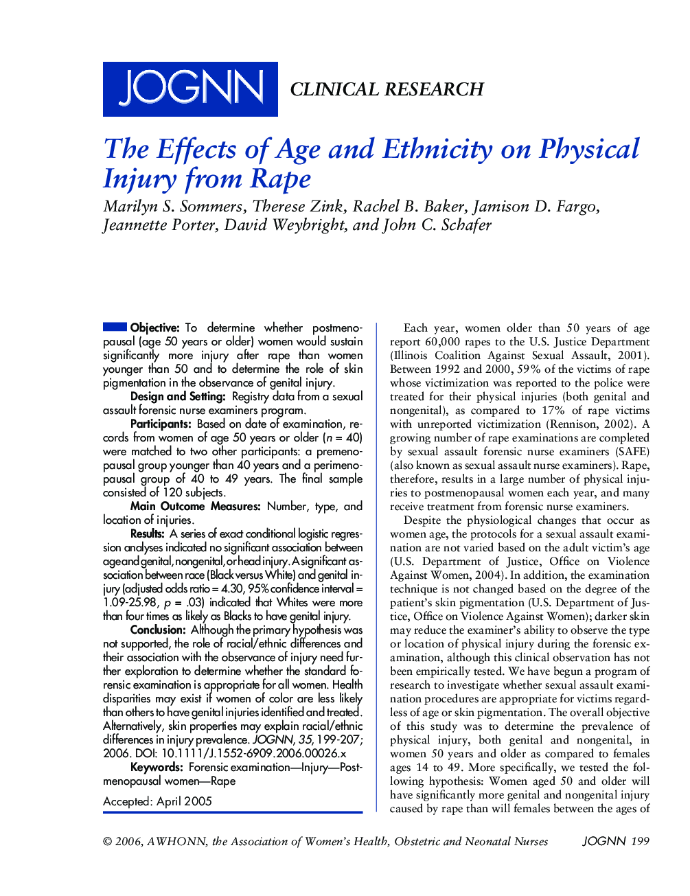 The Effects of Age and Ethnicity on Physical Injury from Rape