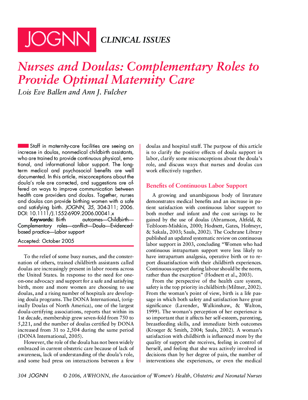 Nurses and Doulas: Complementary Roles to Provide Optimal Maternity Care