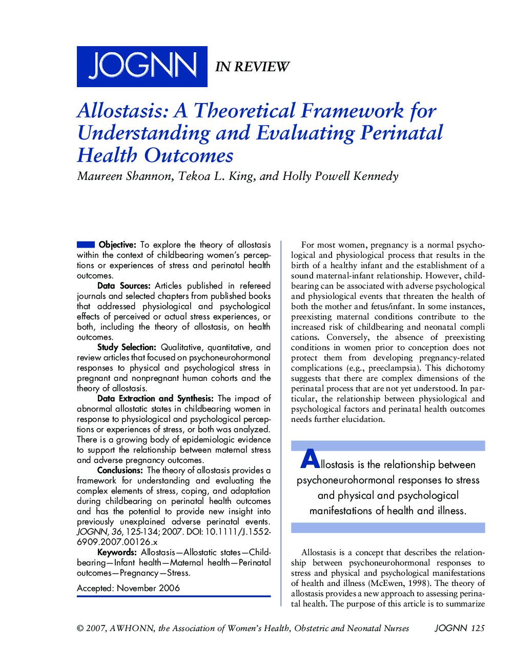 Allostasis: A Theoretical Framework for Understanding and Evaluating Perinatal Health Outcomes