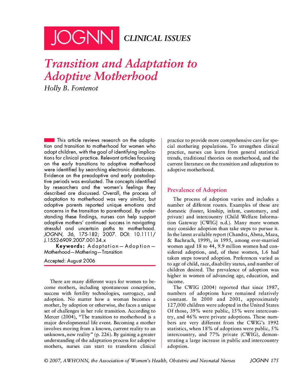 Transition and Adaptation to Adoptive Motherhood