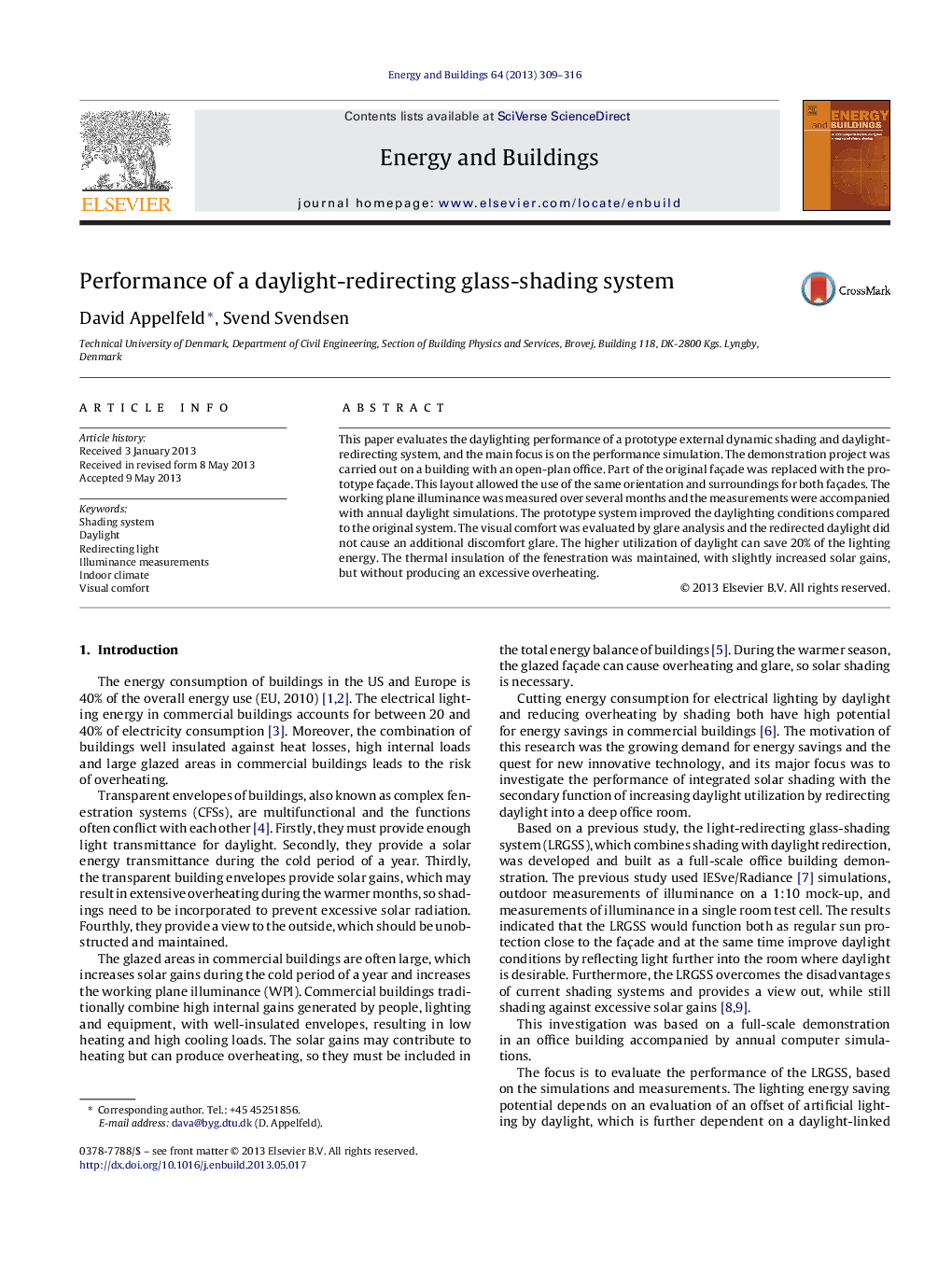 Performance of a daylight-redirecting glass-shading system