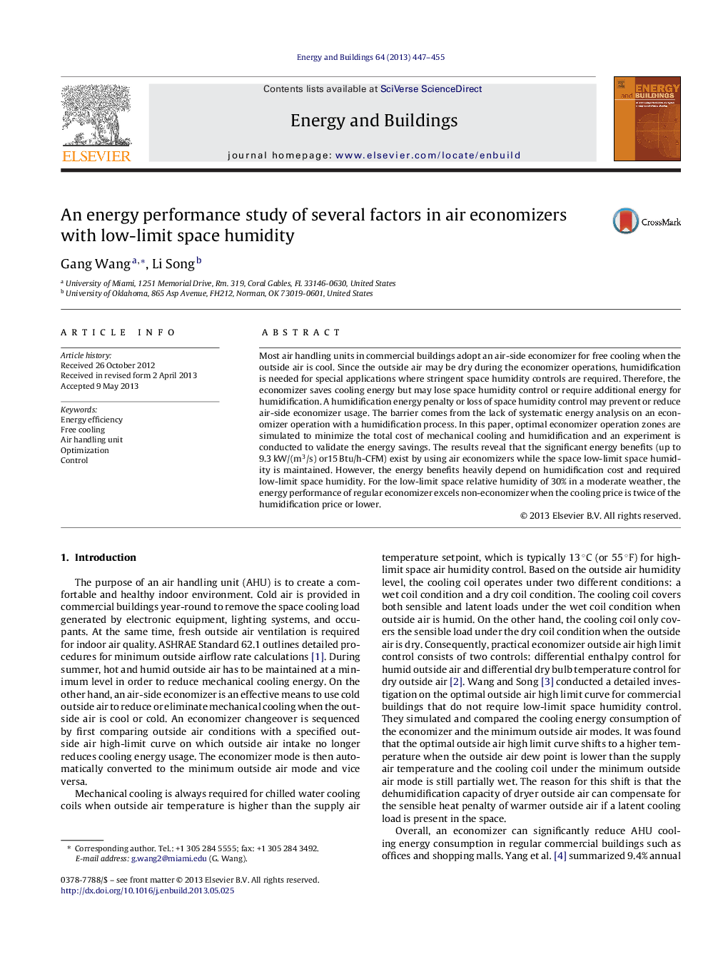 عکس صفحه اول مقاله: An energy performance study of several factors in air economizers with low-limit space humidity An energy performance study of several factors in air economizers with low-limit space humidity