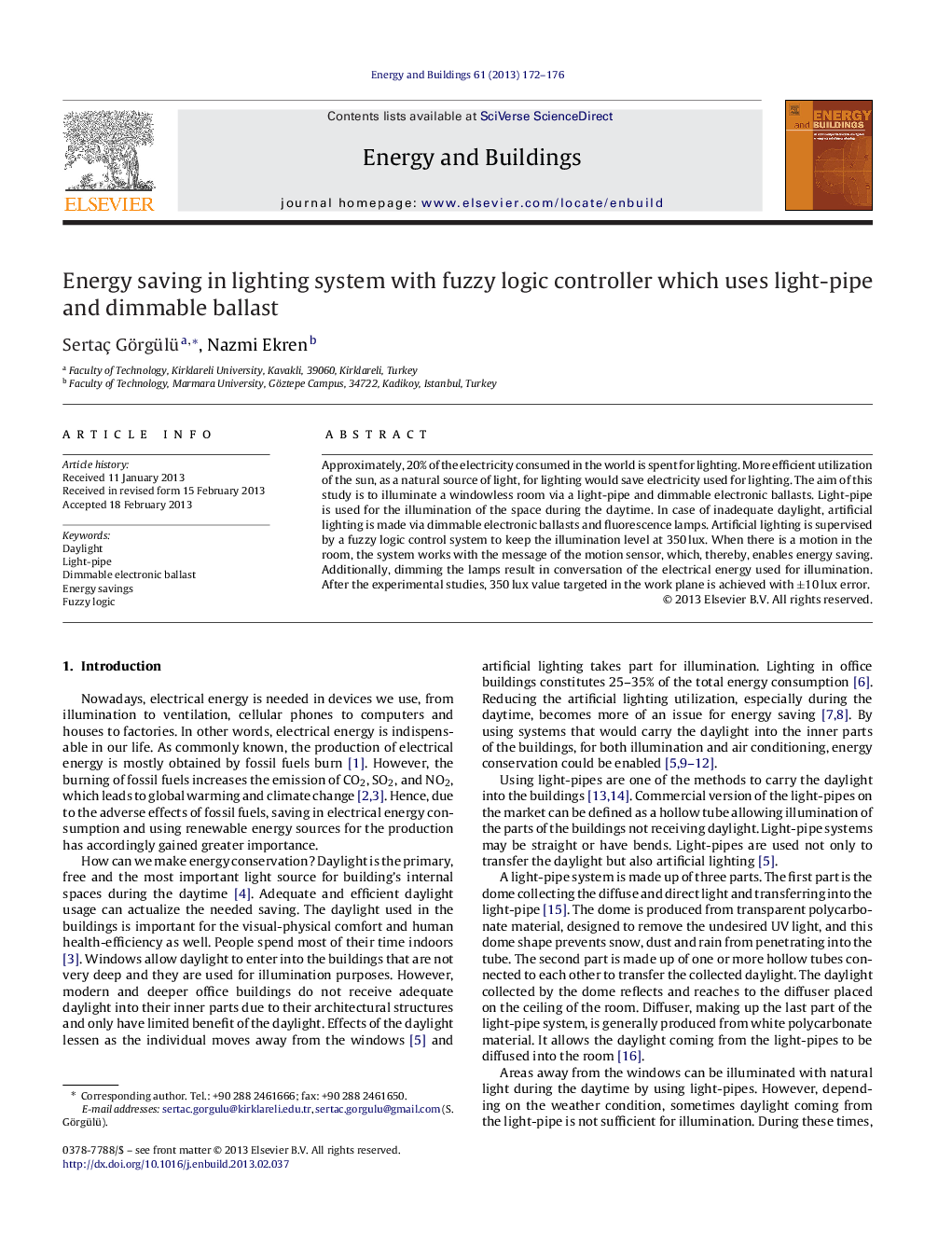 Energy saving in lighting system with fuzzy logic controller which uses light-pipe and dimmable ballast