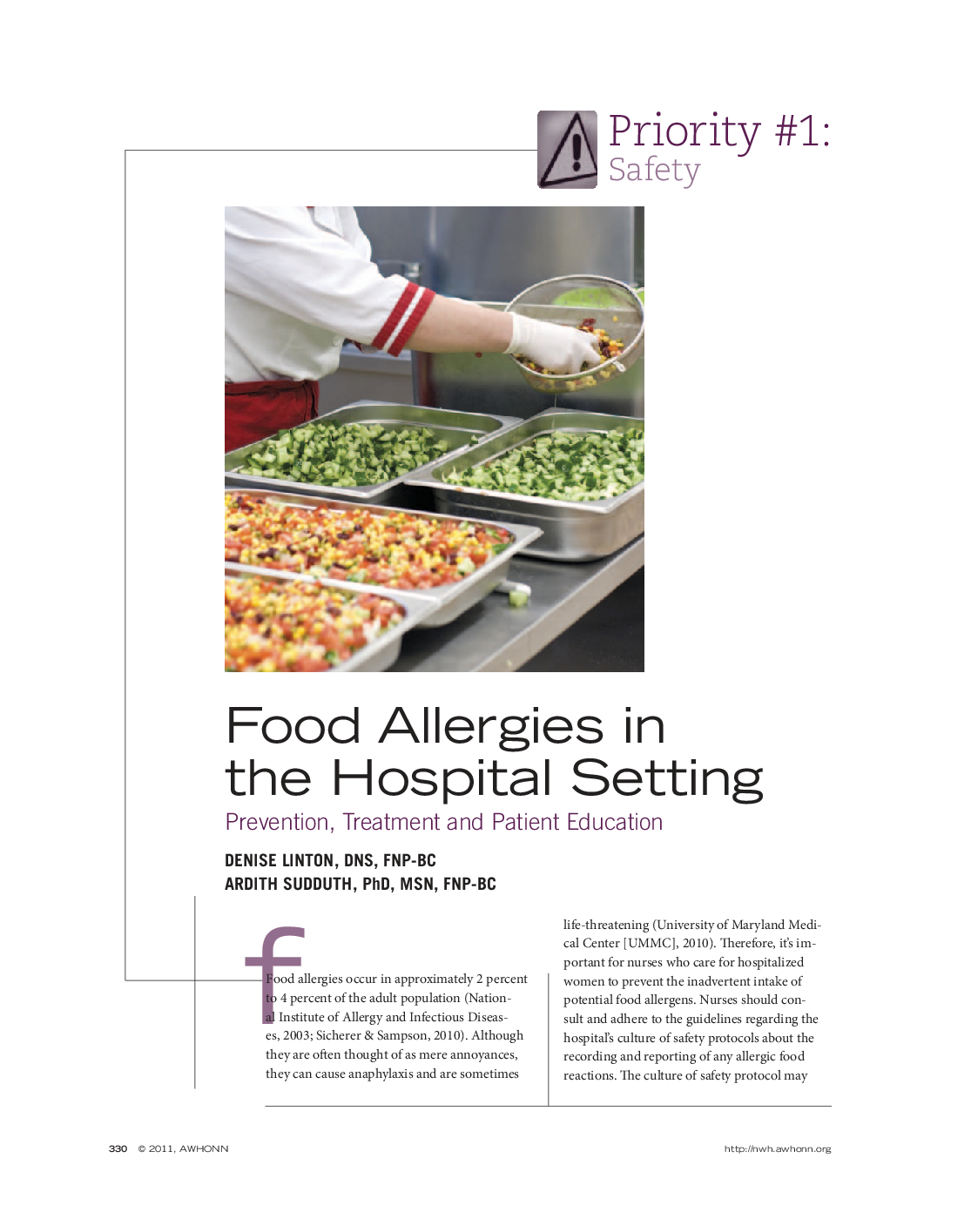 Food Allergies in the Hospital Setting: Prevention, Treatment and Patient Education