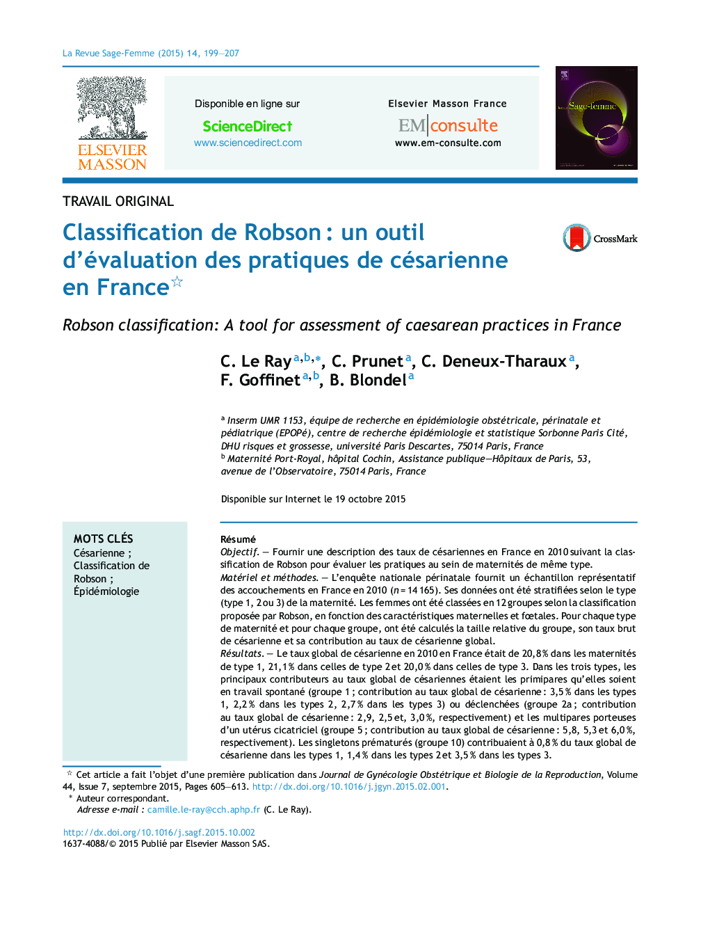 Classification de RobsonÂ : un outil d'évaluation des pratiques de césarienne en France