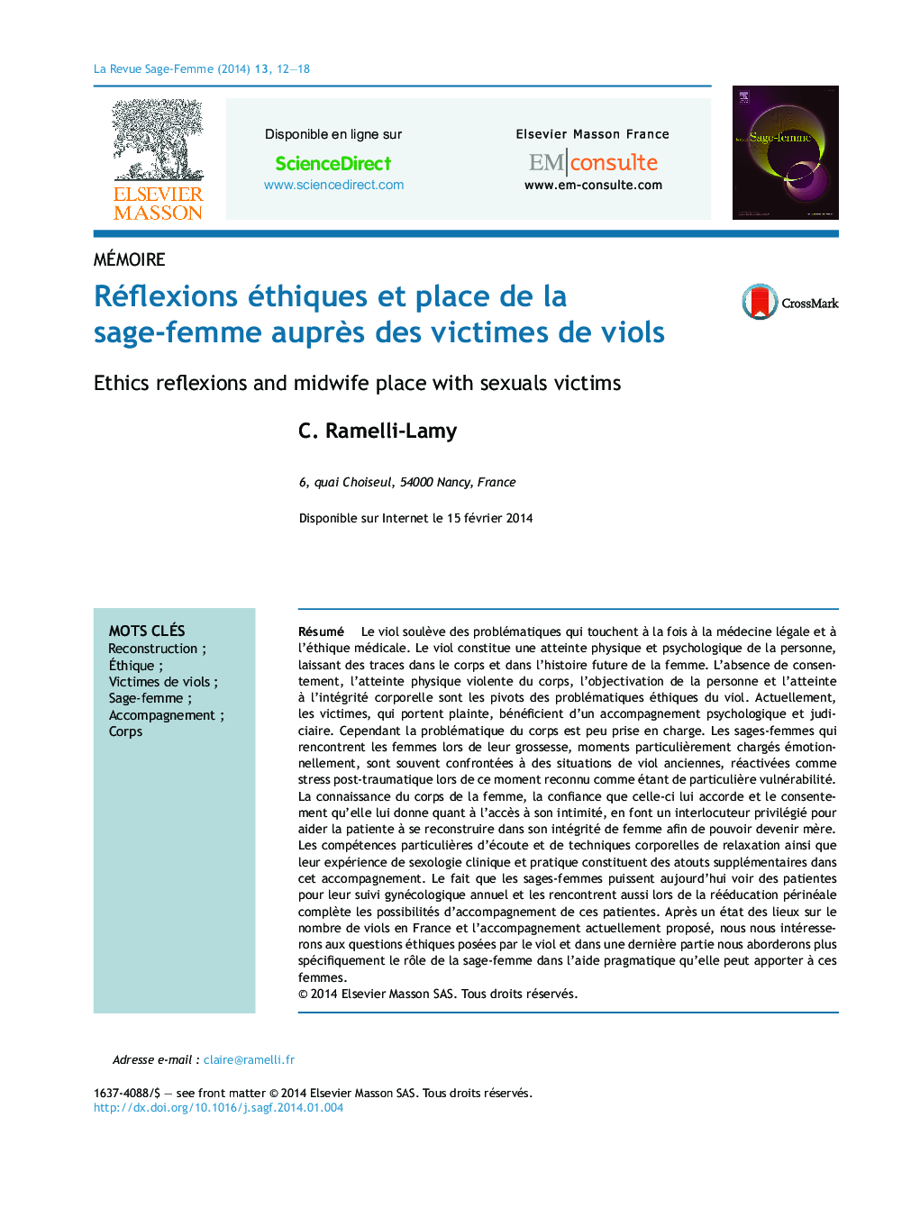 Réflexions éthiques et place de la sage-femme auprÃ¨s des victimes de viols