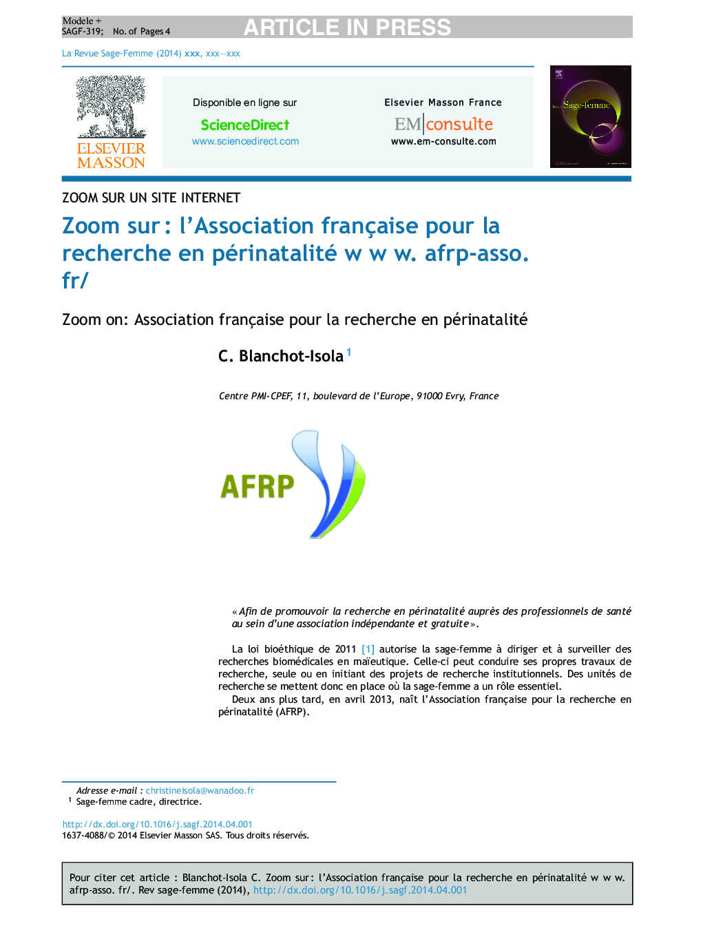 عکس صفحه اول مقاله: Zoom sur : l'Association française pour la recherche en périnatalité w w w. afrp-asso. fr/ Zoom sur : l'Association française pour la recherche en périnatalité w w w. afrp-asso. fr/