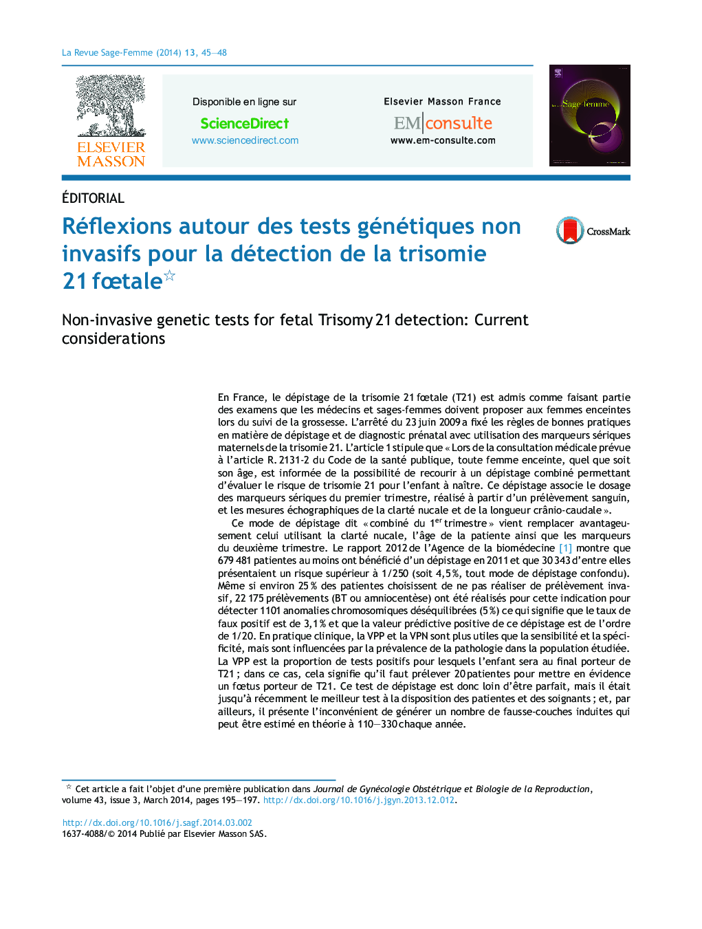 Réflexions autour des tests génétiques non invasifs pour la détection de la trisomie 21Â fÅtale