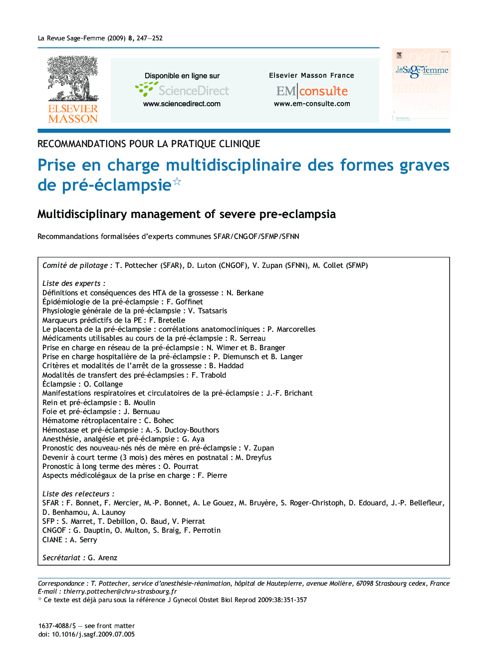 عکس صفحه اول مقاله: Prise en charge multidisciplinaire des formes graves de pre-eclampsie Prise en charge multidisciplinaire des formes graves de pre-eclampsie