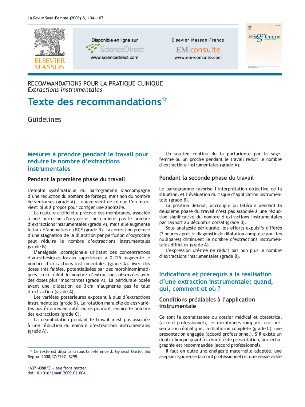 عکس صفحه اول مقاله: Texte des recommandations Texte des recommandations