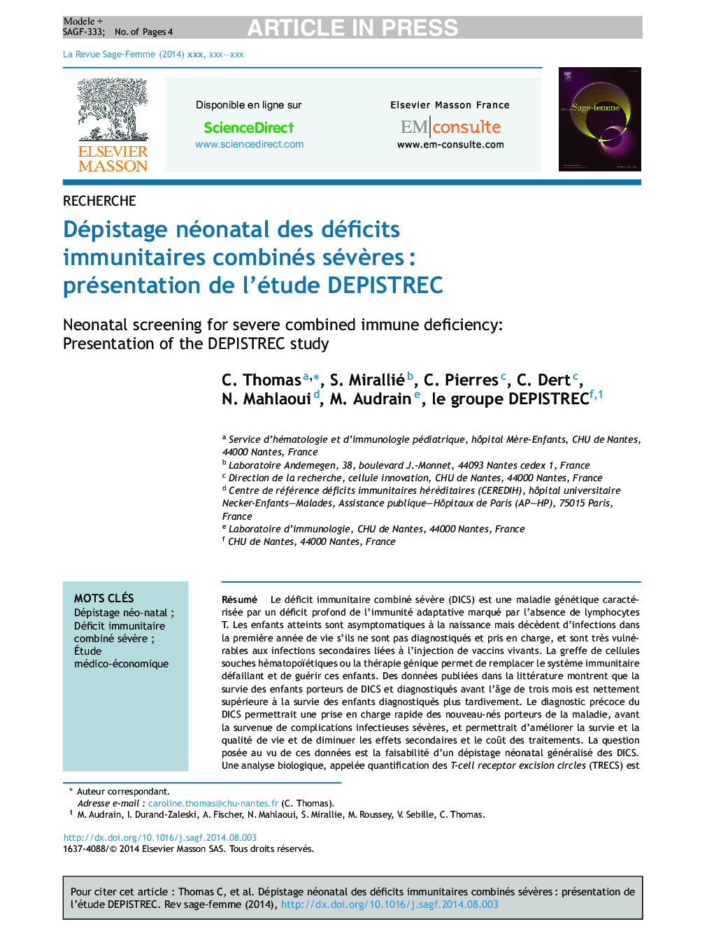 Dépistage néonatal des déficits immunitaires combinés sévÃ¨resÂ : présentation de l'étude DEPISTREC