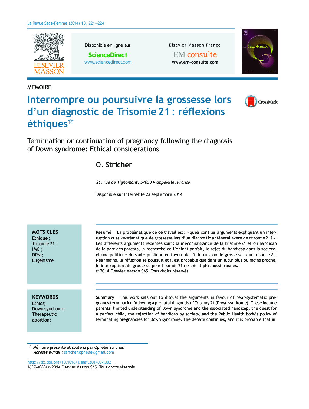 Interrompre ou poursuivre la grossesse lors d'un diagnostic de TrisomieÂ 21Â : réflexions éthiques