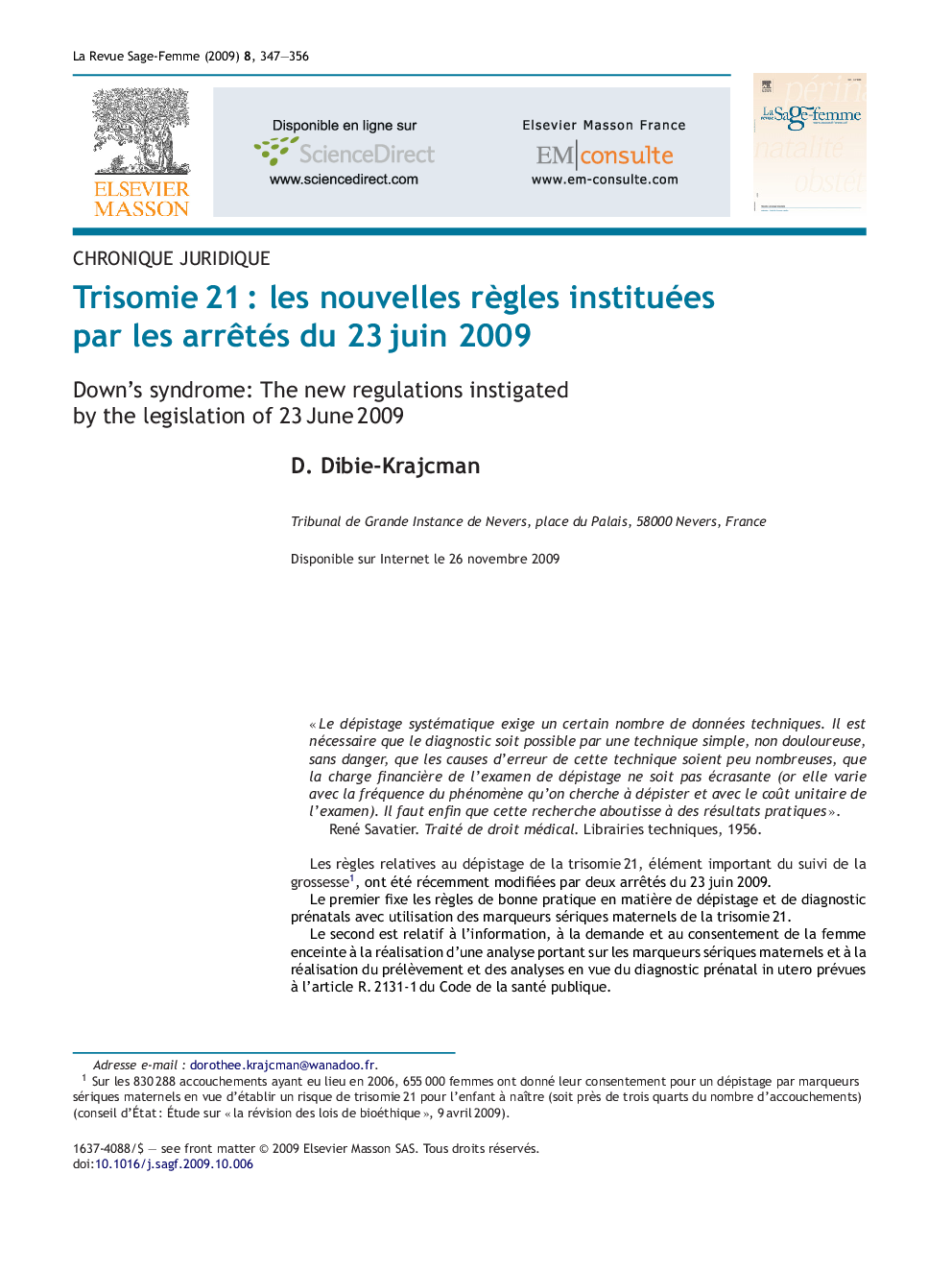 TrisomieÂ 21Â : les nouvelles rÃ¨gles instituées par les arrÃªtés du 23Â juin 2009