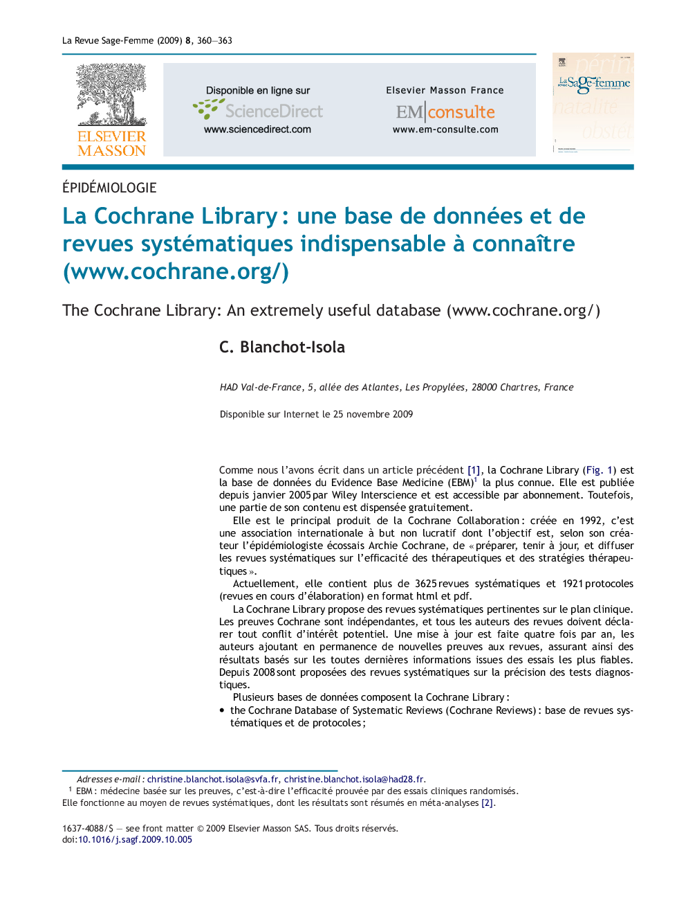 عکس صفحه اول مقاله: La Cochrane Library : une base de données et de revues systématiques indispensable à connaître (www.cochrane.org/) La Cochrane Library : une base de données et de revues systématiques indispensable à connaître (www.cochrane.org/)