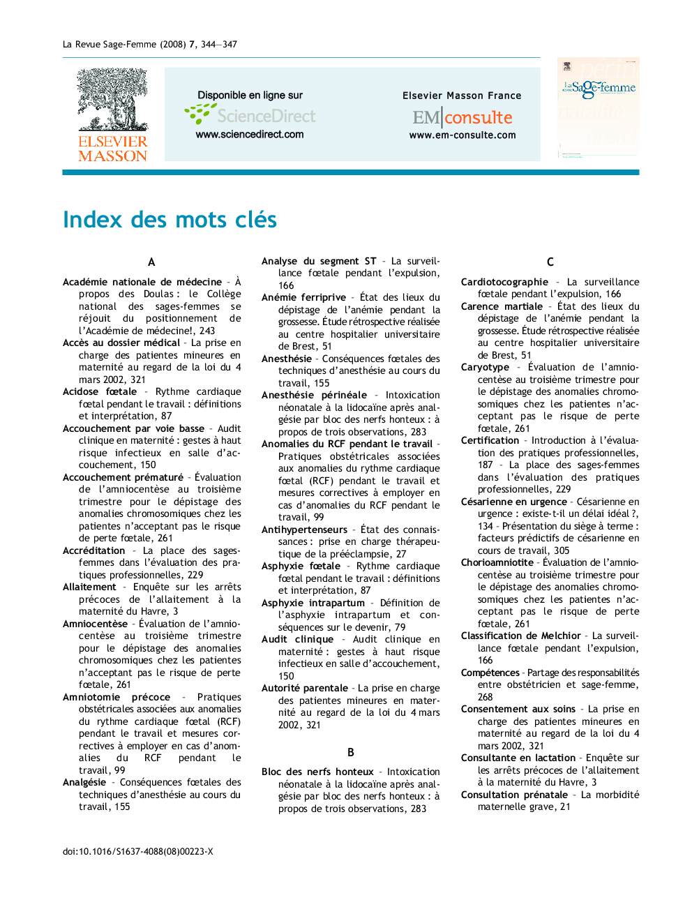 عکس صفحه اول مقاله: Index des mots-cles Index des mots-cles