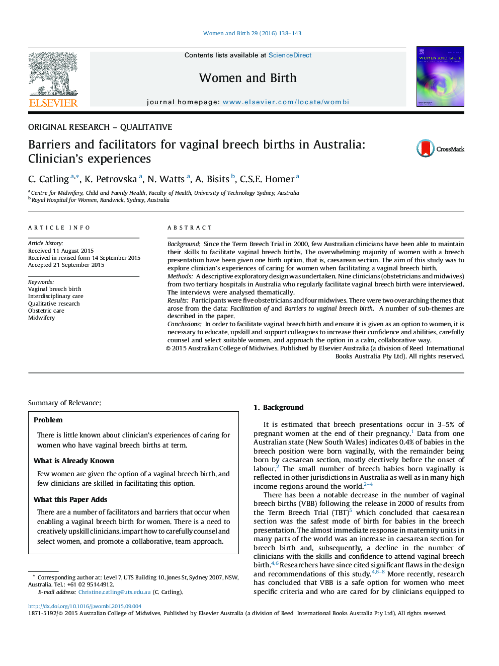 موانع و تسهیل زایمان بریچ واژینال در استرالیا: تجارب درمانگر