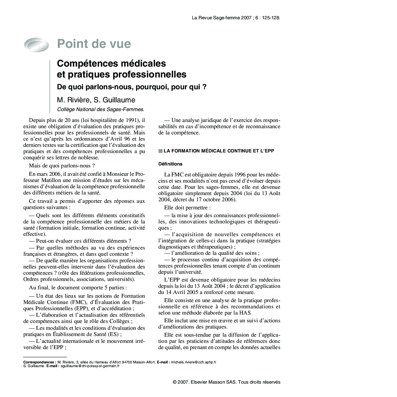 Compétences médicales et pratiques professionnelles