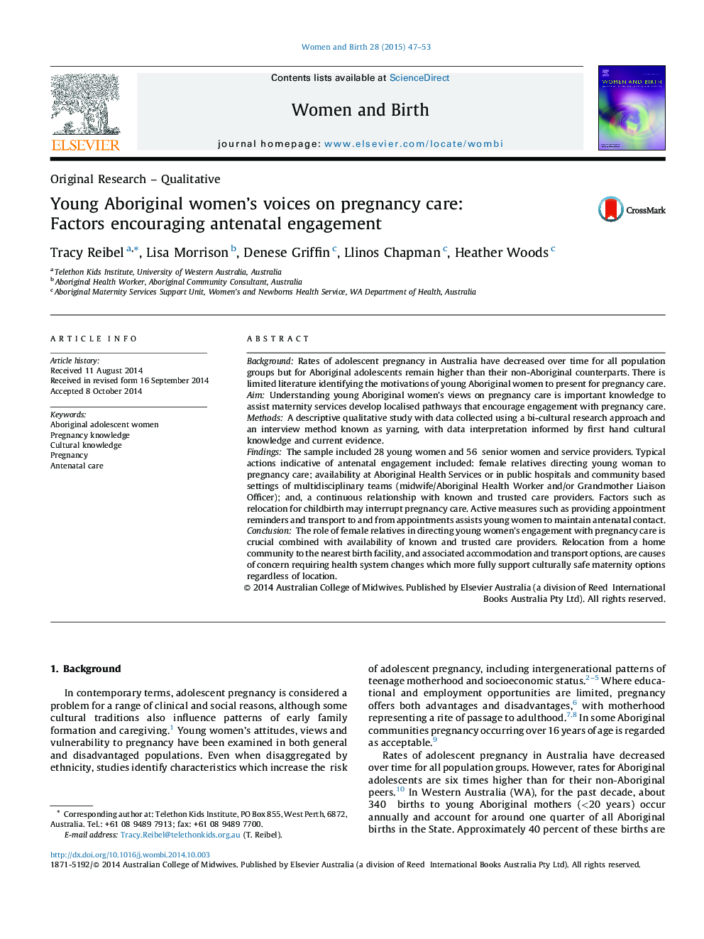 Young Aboriginal women's voices on pregnancy care: Factors encouraging antenatal engagement