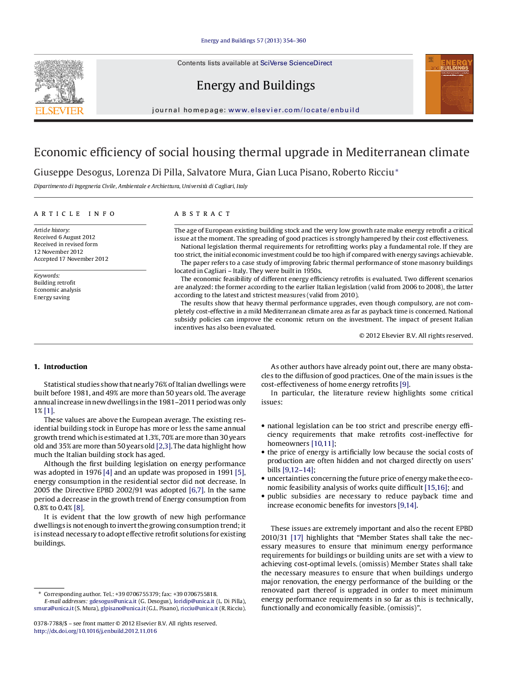 Economic efficiency of social housing thermal upgrade in Mediterranean climate