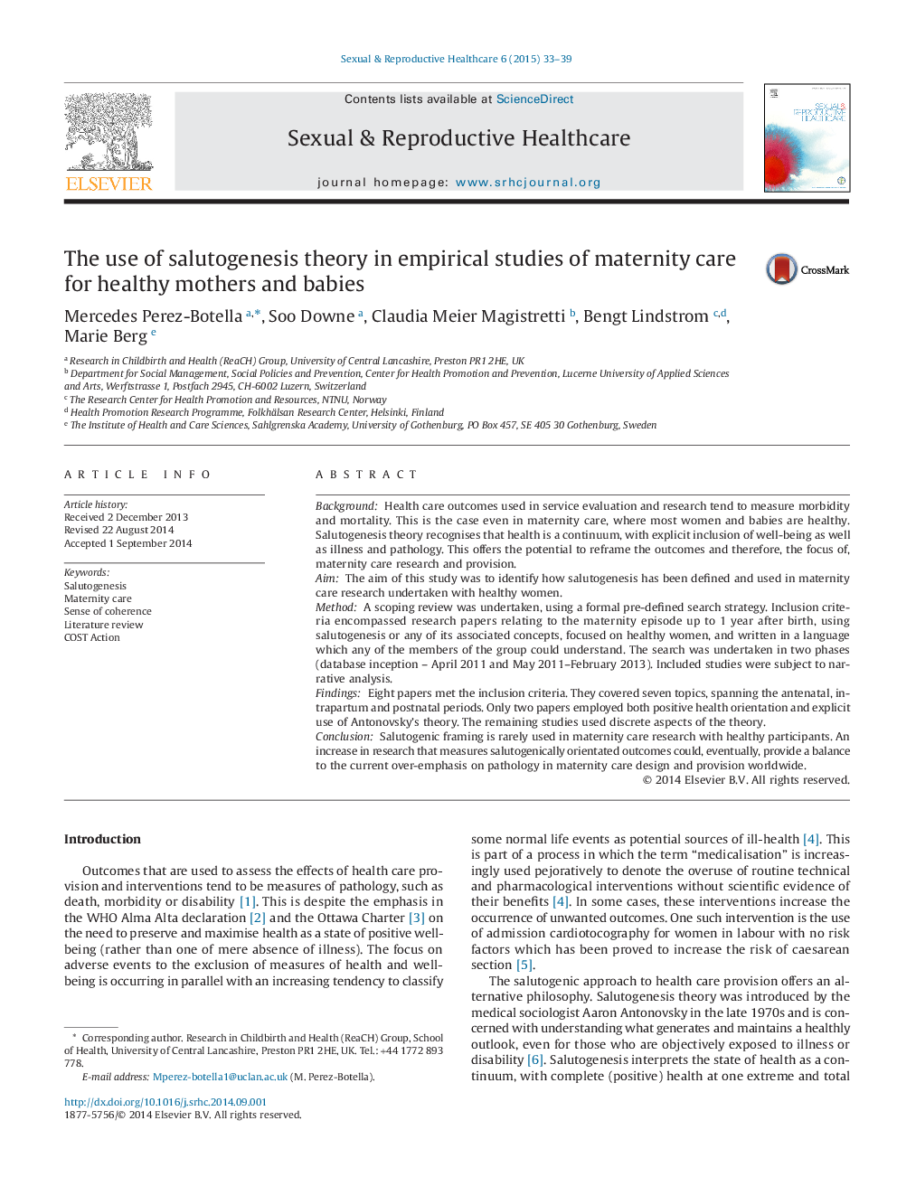 The use of salutogenesis theory in empirical studies of maternity care for healthy mothers and babies