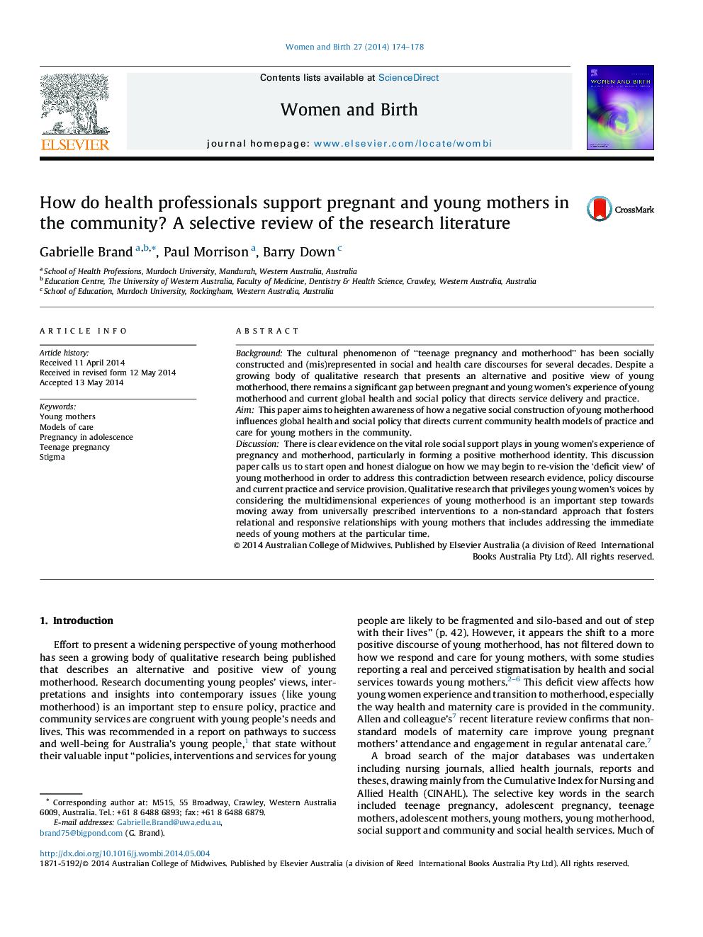How do health professionals support pregnant and young mothers in the community? A selective review of the research literature